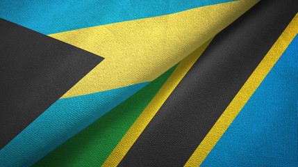 Bahamas and Tanzania two flags textile cloth, fabric texture