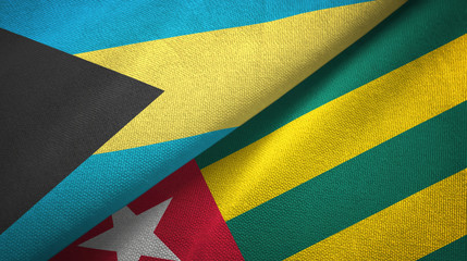 Bahamas and Togo two flags textile cloth, fabric texture