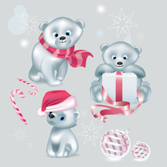 set of white cute bears vector christmas