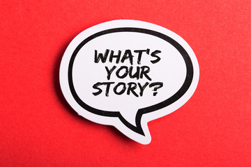 What Is Your Story Speech Bubble Isolated On Red Background
