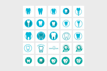 Set of tooth vector icons for dental clinics. A large set of logos for dentistry. - vector