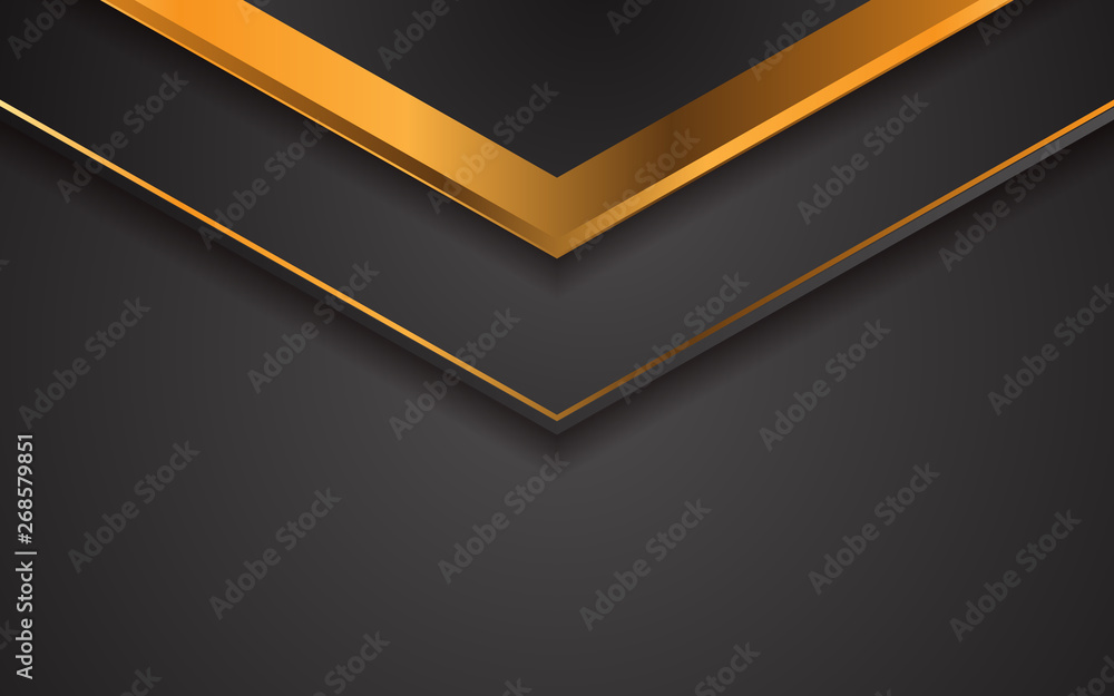 Poster black abstract 3d background with a combination with line gold. luxury concept for text, background 