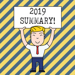 Text sign showing 2019 Summary. Business photo showcasing summarizing past year events main actions or good shows