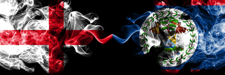 English vs Belize, Belizean smoky mystic flags placed side by side. Thick colored silky smokes flag...