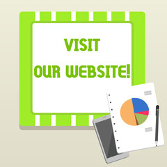 Word writing text Visit Our Website. Business photo showcasing visitor who arrives at web site and proceeds to browse