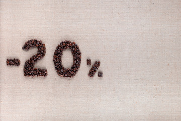 20% discount from coffee beans aligned middle left