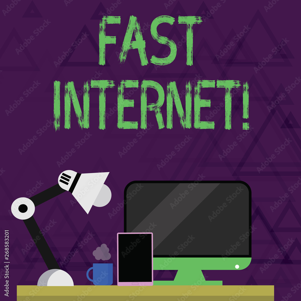 Poster writing note showing fast internet. business concept for term used for internet service that is fast