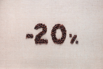 20% discount from coffee beans aligned in center