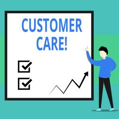 Conceptual hand writing showing Customer Care. Concept meaning process of looking after customers to ensure their pleasure