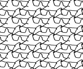 Glasses seamless pattern, vector, handrawn style. Black and white colors. Web, surface, fabric, print design.