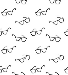 Glasses seamless pattern, vector, handrawn style. Black and white colors. Web, surface, fabric, print design.