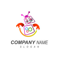 robot logo using old technology,  fun and modern children's game logo + robot icon