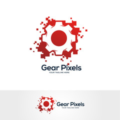 gear pixel logo design template, tech logo design concept