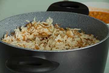 Rice cooked in the pot