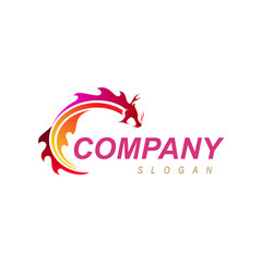 Obraz premium dragon logo, dragon head logo with a circular look + dragon and fire + game application icon ,china company icon