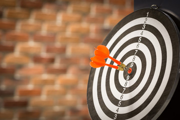 Red dart target arrow hitting on bullseye with,Target marketing and business success concept - Image