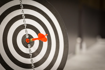 Red dart target arrow hitting on bullseye with,Target marketing and business success concept - Image