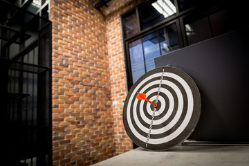 Red dart target arrow hitting on bullseye with,Target marketing and business success concept - Image