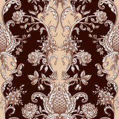 Seamless pattern with vintage baroque flowers. Vector.