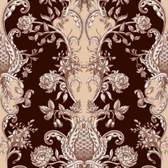 Printed roller blinds Vintage style Seamless pattern with vintage baroque flowers. Vector.