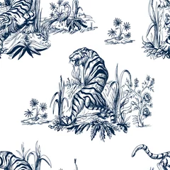 Printed roller blinds African animals Seamless pattern in chinoiserie style for fabric or interior design.