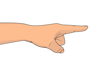 Hand with a pointing finger isolated on white background. Vector illustration
