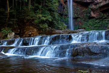 Belmore Water Falls, New South Wales. Cascading Water on Rocks and Pond.