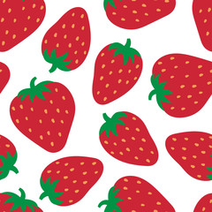 Strawberry seamless pattern. Hand drawn fresh berry. Doodle wallpaper. Vector sketch background. Red and white print for kitchen curtain or tablecloth