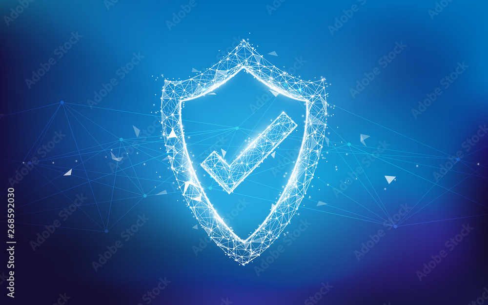 Poster protection shield and network protection concept from lines, triangles and particle style design. il