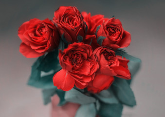 Fototapeta premium Colorful flower bouquet from red roses on street