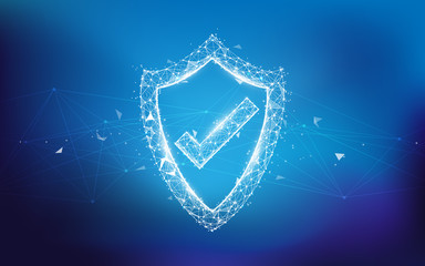 Protection shield and network protection concept from lines, triangles and particle style design. Illustration vector