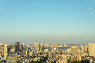 Fototapeta na wymiar 高層ビルから眺める日没前の東京の風景