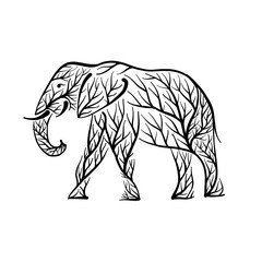 Elephant shape made from tree leaves. Save the earth. Vector design