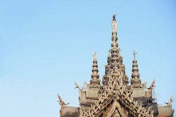 The Sanctuary of Truth made of wood in Pattaya, Chonburi, Thailand. Travel destinations for...
