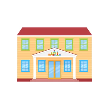 Kindergarten facade building. Vector. Preschool building front view.  Nursery school icon isolated on white background. Cartoon flat  illustration. Street education architecture. Stock Vector | Adobe Stock
