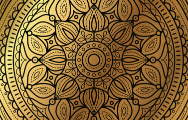 Elegant background with gold luxury floral pattern texture and traditional arabian mandala concept, use for islamic ramadan banner design, business card greeting card, and poster design vector eps10