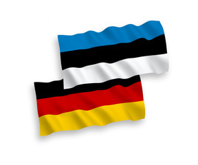 National Vector Fabric Wave Flags of Germany and Estonia Isolated on White Background. 1 to 2 proportion.