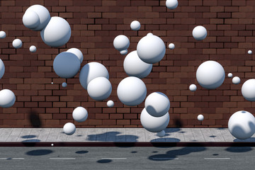 The brick wall and pitch street, 3d rendering.