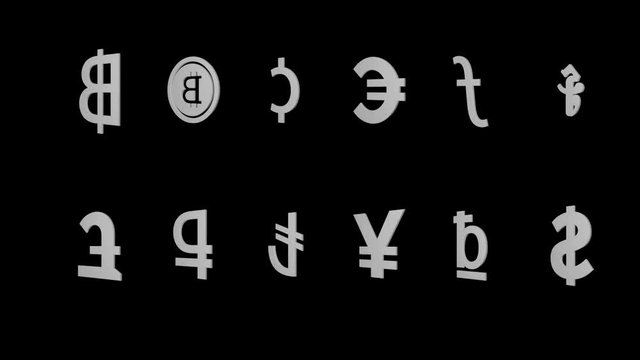 Currency signs different countries of the world 3d Video with Alpha