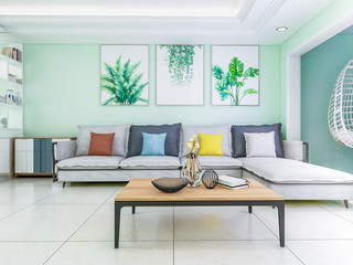 Green color home living room design