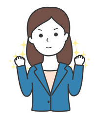 ガッツポーズをするスーツを着た女性 | A young woman celebrating with fist pump