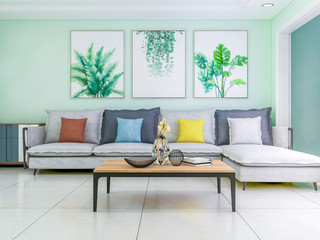 Green color home living room design