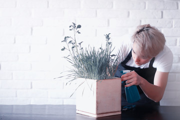 Obraz premium Young Asian boy takes care of plants
