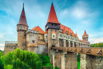 Fototapeta na wymiar Wonderful famous historic Corvin castle in Hunedoara, Transylvania, Romania, Europe