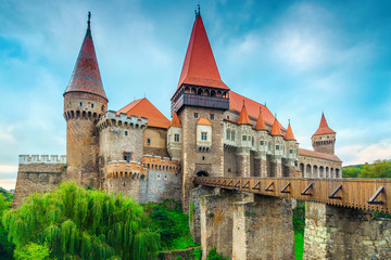 Fototapeta premium Wonderful famous historic Corvin castle in Hunedoara, Transylvania, Romania, Europe