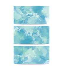 Abstract Background Card. Blue Cloud Banner Set, Watercolor Vector Illustration for greeting card, poster and voucher.