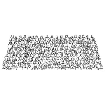 group of people crowded on stadium vector illustration sketch doodle hand drawn with black lines isolated on white background