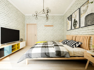 The modern minimalist style bedroom feels very warm