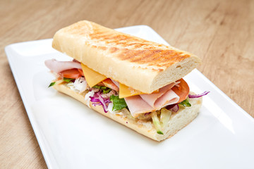 sandwich with ham and vegetables