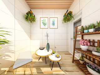 Beautiful outdoor balcony at home, sunny